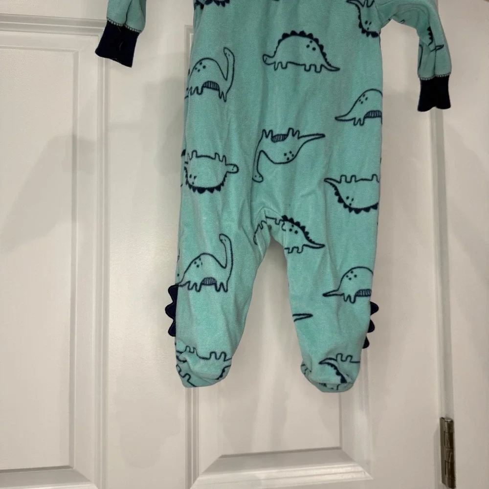 Carters Baby Fleece Footed Pajamas Teal Dinosaur Print‎ Size 3 Months